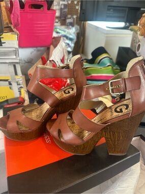 G by Guess Brown Platform Wedge Sandals